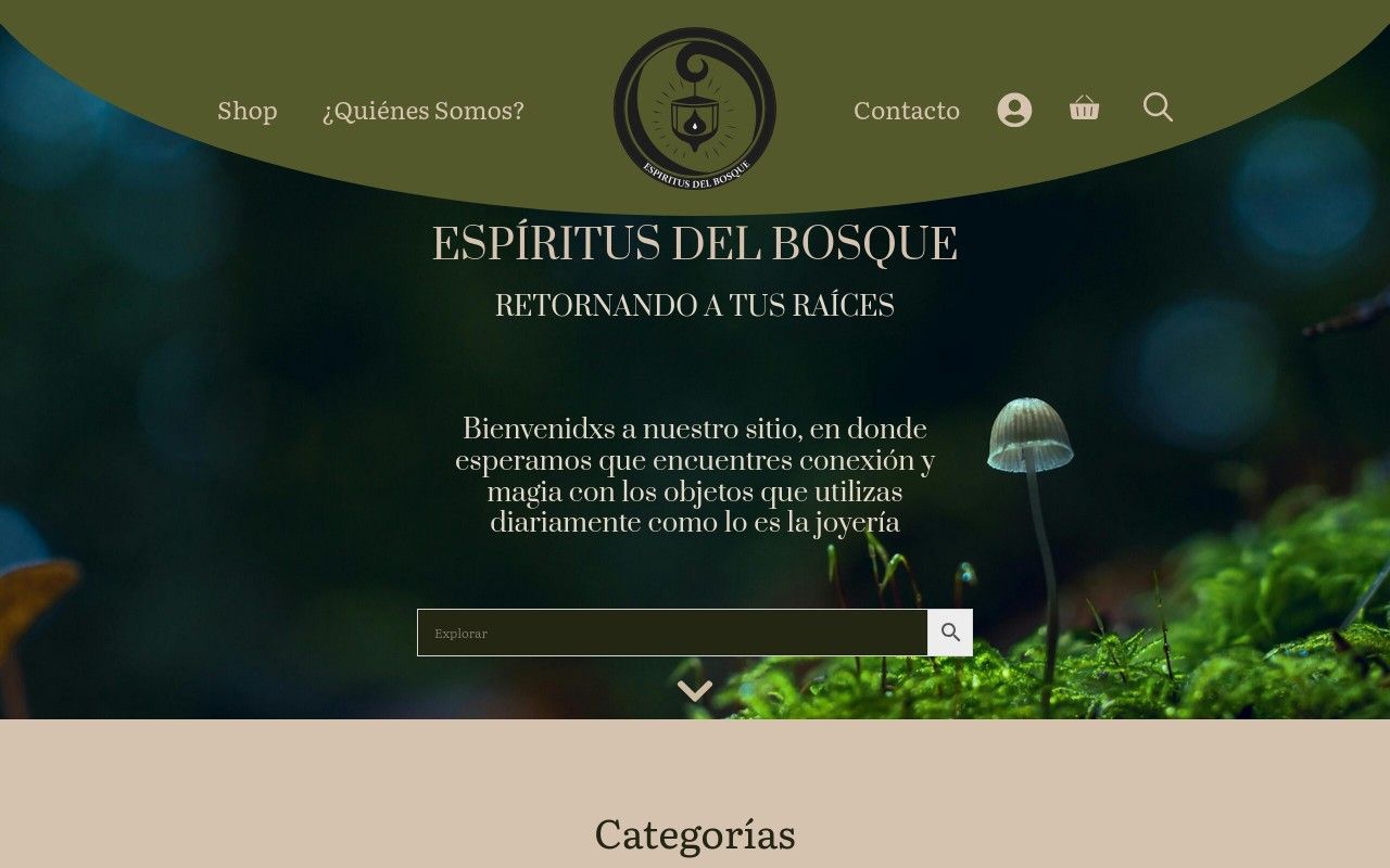 Espíritus del Bosque storefront showing 925 silver nature-inspired jewelry